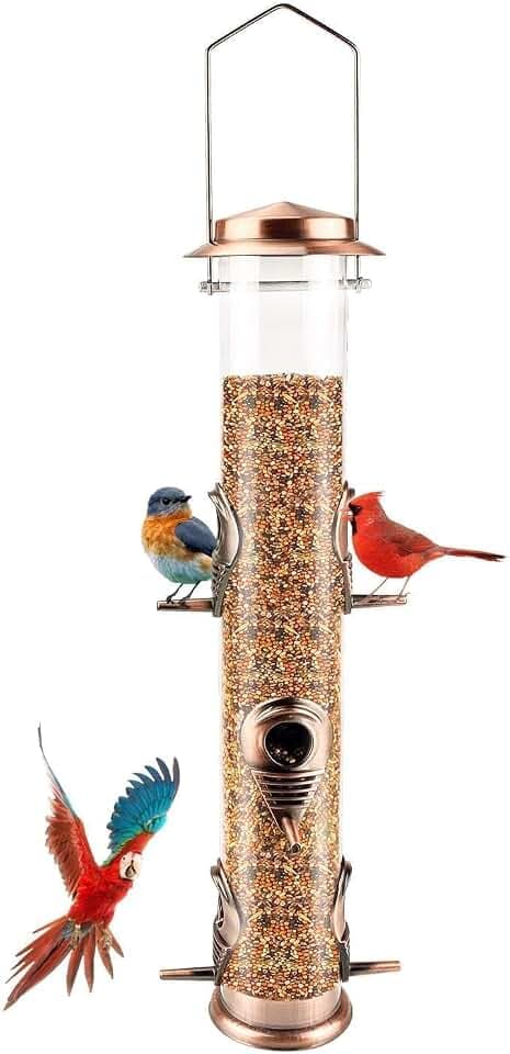 MIXXIDEA Metal Tube Bird Feeders for Outdoors - 6 Ports Hanging Feeder Attracts Wild Birds in Your Lawn, Garden, Balcony - Antique Copper - 1 Pack