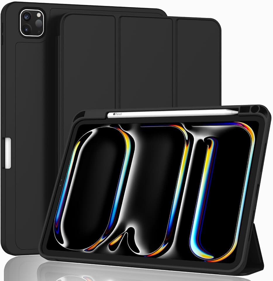ZryXal New iPad Pro 13 Inch Case (M5) 2025 / (M4) 2024 with Pencil Holder, Smart iPad Case [Support Pencil Pro and Pencil (USB-C)], Support Touch ID and Auto Wake/Sleep (Black)