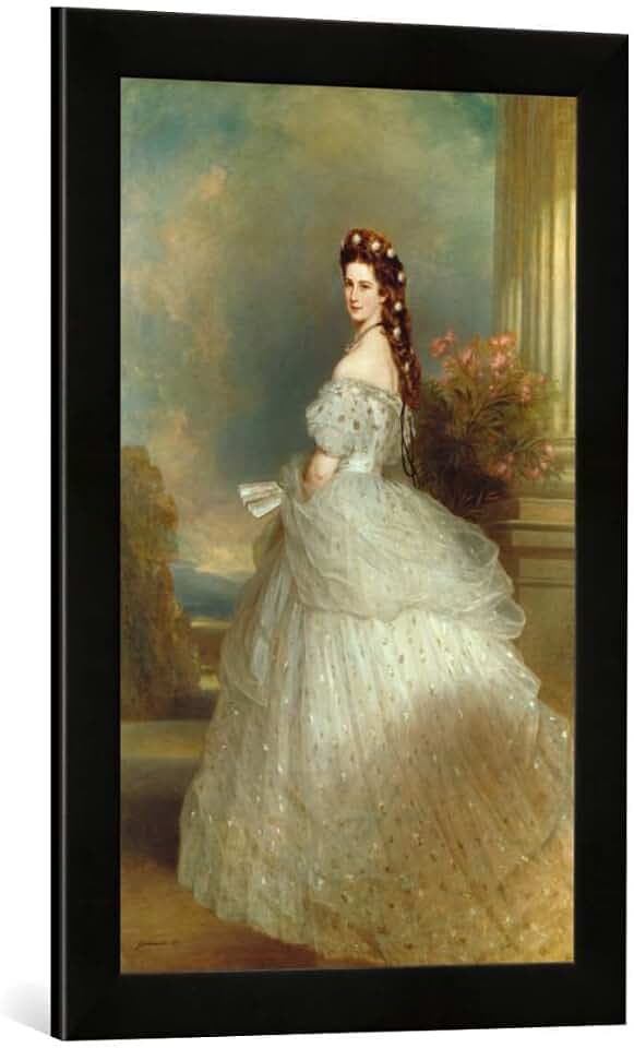 Gerahmtes Bild von Franz Xaver Winterhalter Kaiserin Elisabeth von Österreich - Sissi, Kunstdruck im hochwertigen handgefertigten Bilder-Rahmen, 40x60 cm, Schwarz matt