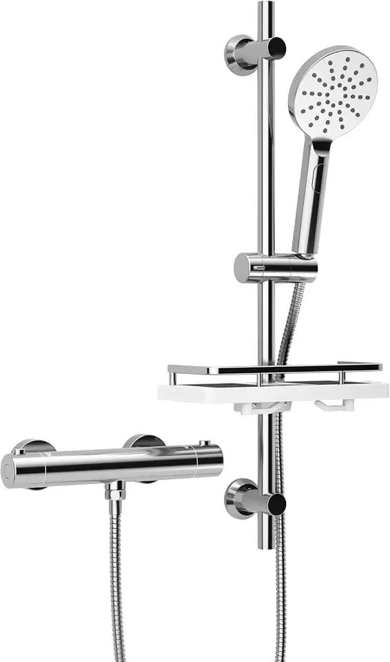 Görbach Duschsystem mit Thermostat, Edelstahl Duschset mit Armatur, Chrom