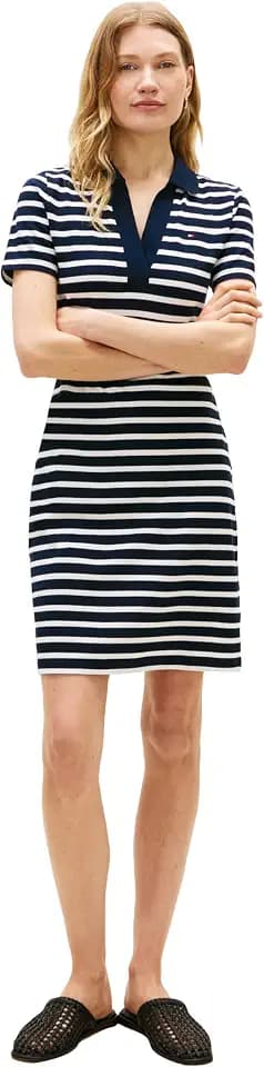 Tommy Hilfiger Women's Short Sleeve V Neck Polo Dress Casual Tennis Dress