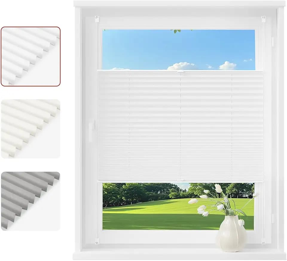 WOLTU Plissee Klemmfix ohne Bohren, Crushed-Optik, 85 x 130 cm, Weiß
