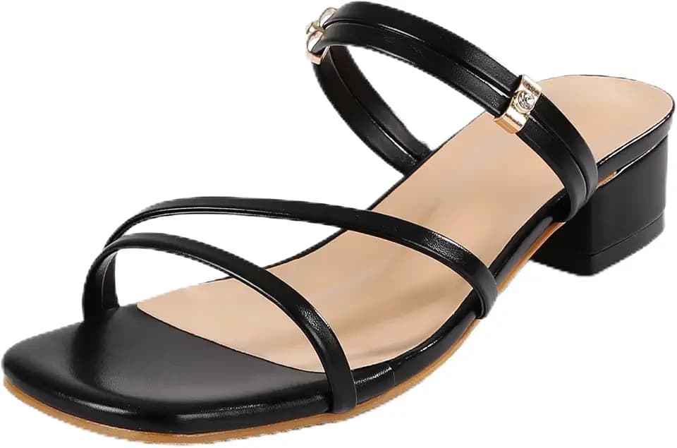 Women's Strappy Sandals Low Block Heel – Square Toe Off-White Minimalist Summer Sandals with Slingback Strap – Casual Dress Sandals for Office, Travel, and Daily Wear