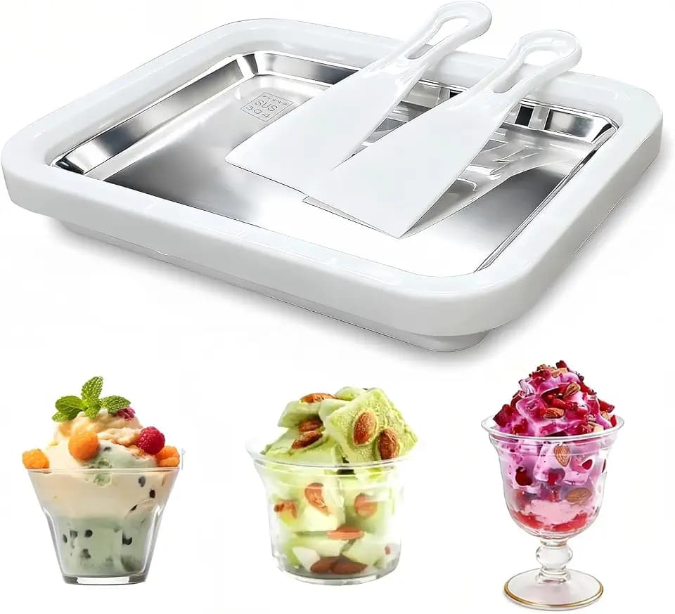 Rolled Ice Cream Maker with 2 Scrapers Food Grade Stainless