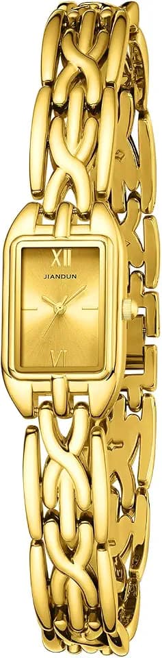 JIANDUN Classic Vintage Square Gold Tone Women Bracelet Watch with Adjustable Band, Water-Resistant