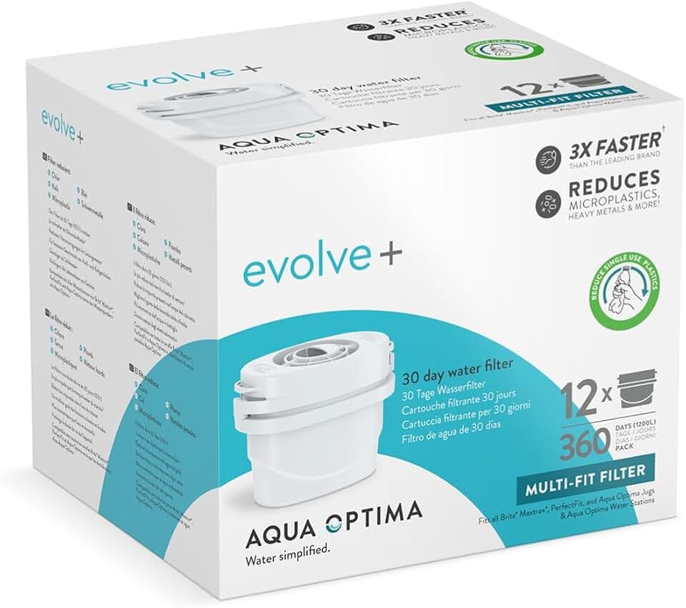 Aqua Optima Evolve+ 12 Wasserfilterkartuschen, kompatibel mit Brita Maxtra+