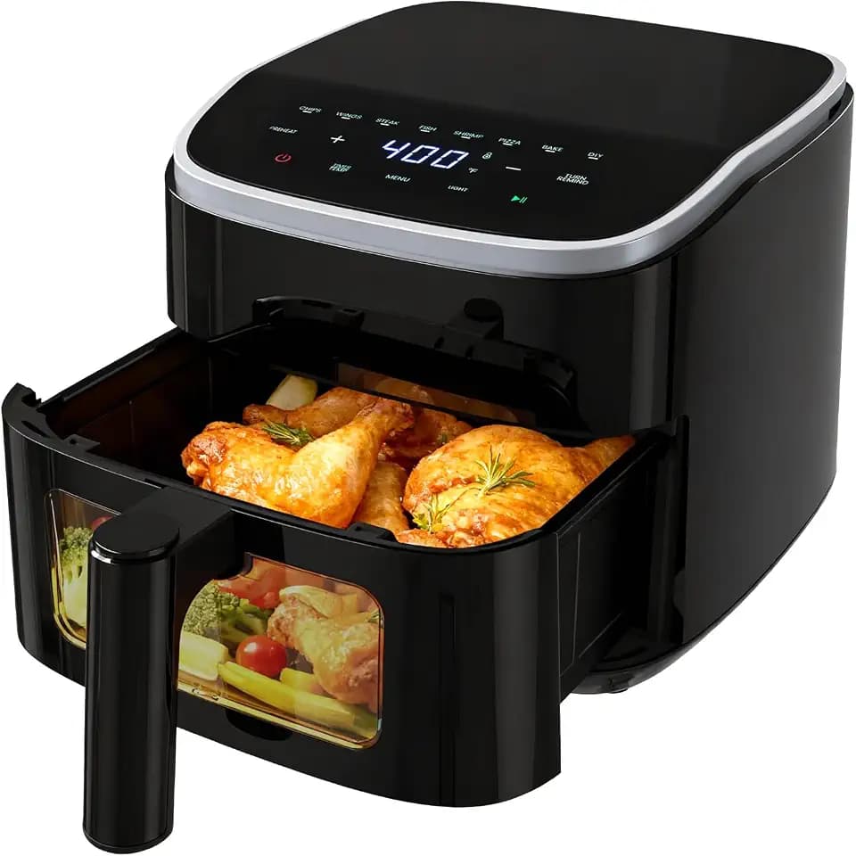 NEWBULIG Air Fryer, 4QT Airfryer 8 Presets, Viewing Window, Nonstick Basket