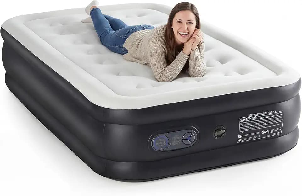 NEWBULIG Twin Air Mattress with Built in Pump, 16" Raised Comfort Inflatable Blow up Air Bed 330 lbs Weight Capacity for Camping, Guests and Home, Double Height&Non-Slip Bottom, Black