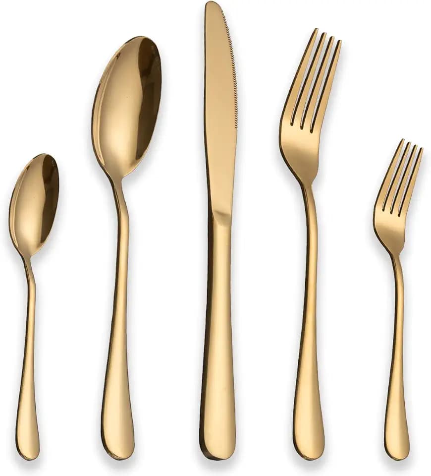 Berglander Besteck-Set 30-teilig aus Edelstahl mit Titan Vergoldet Goldenes Besteck-Set für 6 Personen 30 Stück