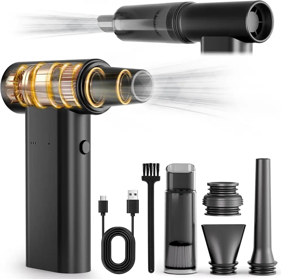 2-in-1 Compressed Air Duster & Car Vacuum Cordless Rechargeable, 160000RPM Electric Air Duster, Aluminum Mini Vacuum Keyboard Cleaner for PC, Computer, Home, Outdoor & Car Detailing (Night)