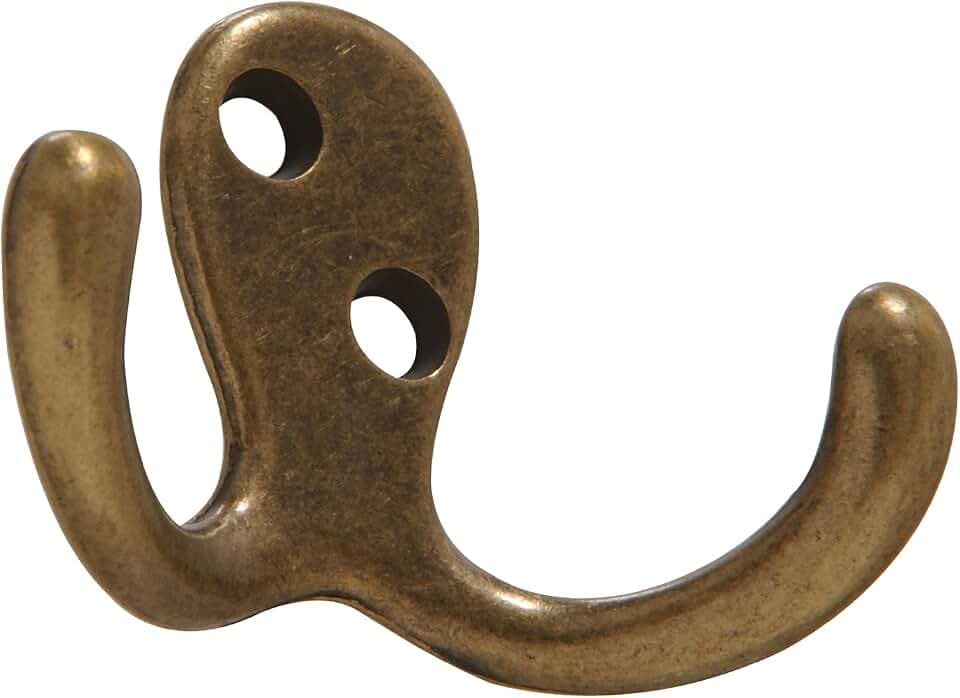 Hardware Essentials Double Clothes Hook, 2 Pack, Antique Brass