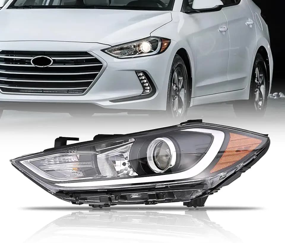 Left Headlight Assembly for 2017 2018 Hyundai Elantra (Not Fit Elantra GT Models), Driver Side Halogen Headlamp with Bulbs Clear Lens Black Housing Amber Reflector, 1 PC