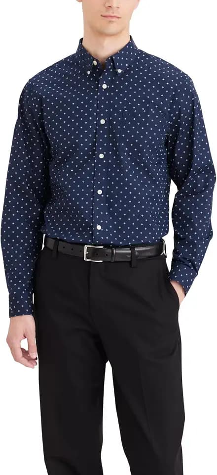Dockers Mens Classic Fit Long Sleeve Signature Iron Free Shirt with Stain Defender