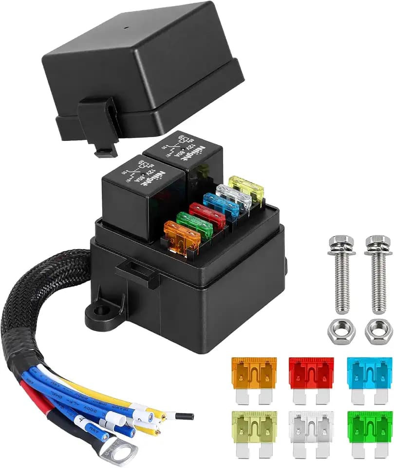 Nilight 12V Fuse Relay Box 2 Relays 4pin 80A 6 Fuses Pre-Wired Block Kit