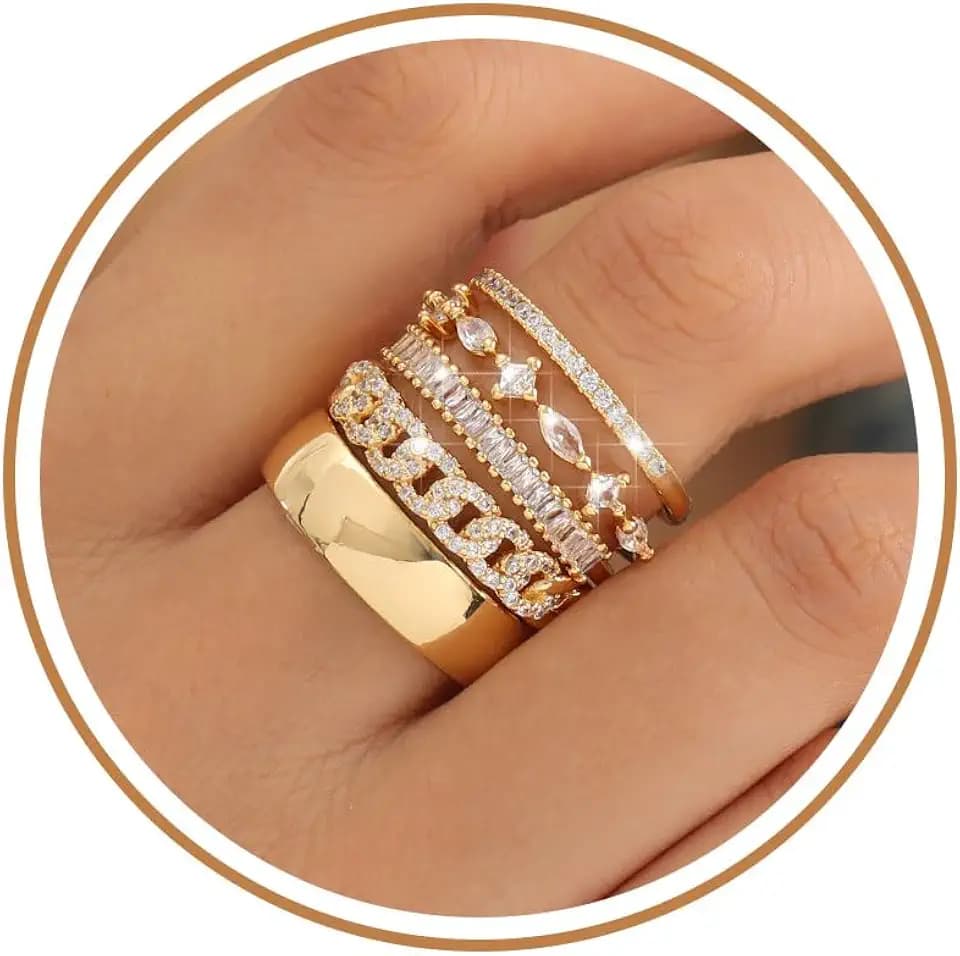 FUNEIA Stackable Gold Rings for Women Non Tarnish Trendy Dainty 14K Gold Plated Stacking Cubic Zirconia Thumb Ring Set Pack Statement Chunky Band Rings Promise Engagement Rings Size 7 8 9 10 11