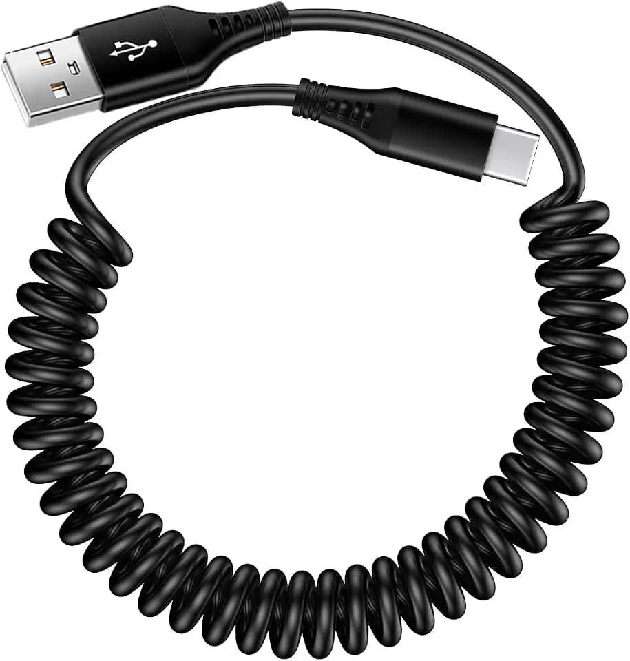 USB to USB C Cable iPhone 17e Coiled 3FT Car Charger Cord for iPhone 16e/16/16 Pro/16 Pro Max/Plus/17/Air/17 Pro/17 Pro Max, Retractable Auto Type C Fast Charging for Samsung Galaxy A17 S26,Pixel 10