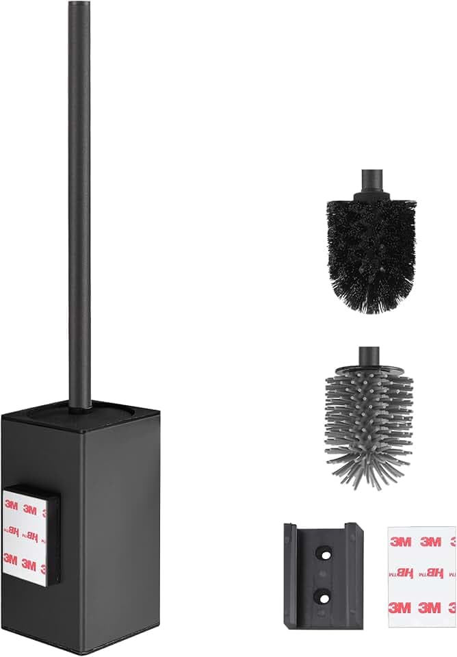 DAZI Klobürste Klebende Wandmontage ohne Bohren, Rostfreies Metall Toilettenbürste modernem Design, WC Bürste mit herausnehmbarem Innenbecher für einfache Badpflege und Reinigung (Matt Schwarz)