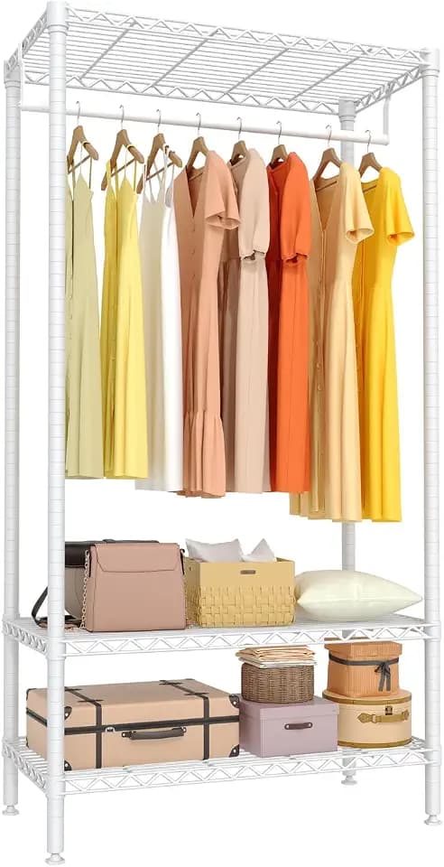 GAOMON Heavy Duty Clothes Rack, 3-Tier Metal Clothing Rack Freestanding Closet Wardrobe Organizer for Hanging Clothes for Apartment Bedroom, 68.9" H x 35.4" W x 17.7" D, White