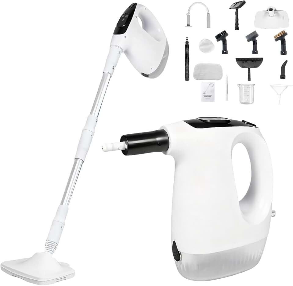 Multifunktionaler Dampfreiniger 1200W, 2-in-1 Dampfreiniger 15S Schnelle Aufheizung Dampfwischer 500ml Wassertank, Tragbarer Hochdruck Dampfreiniger für Boden, Küche, Fenstern, Autos