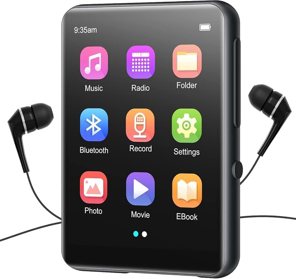64GB MP3 Player Bluetooth 5.3, HiFi Verlustfreier Ton Musik Player mit Lautsprecher, Voice Recorder, FM Radio, 2.4 Zoll Voller Touchscreen Gehäusekörper aus Metall MP3, Unterstützt bis zu 128 GB