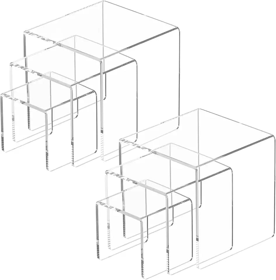 NIUBEE Acrylic Risers Display Stand 2 Set, Clear Display Risers Shelf,3x4x5