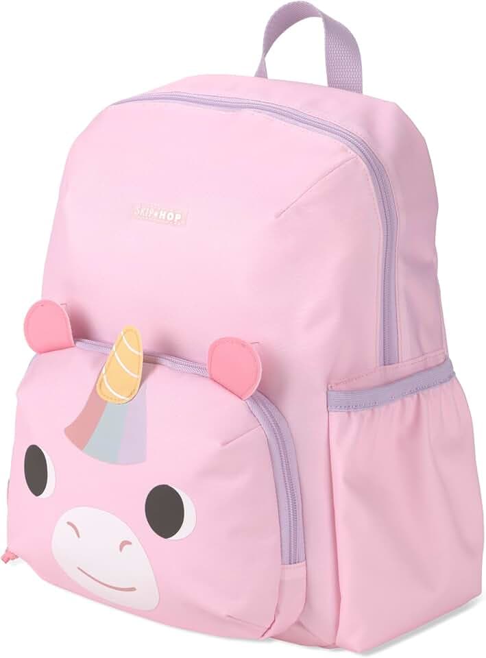 Skip Hop Toddler Backpack with Adjustable Padded Straps, Front Zip and Side Bottle Pockets, Fits School Size Folders, Besties Squad, Unicorn, Age 3+