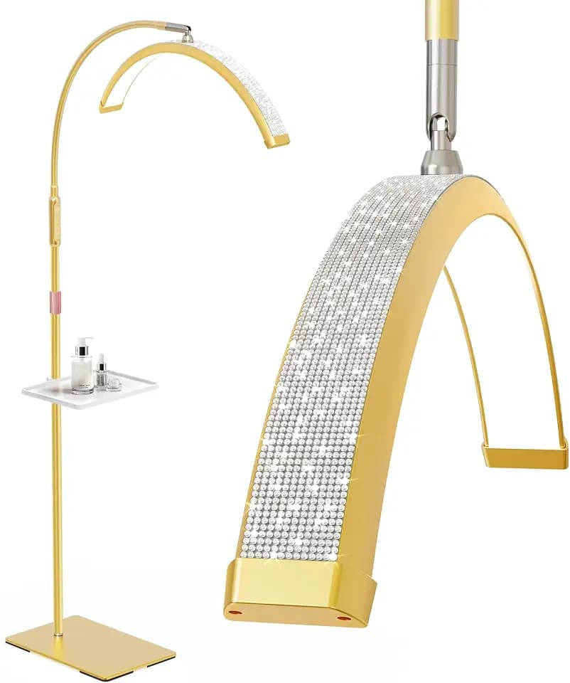 Mznoo Lash Light, 23IN Bling Diamond Half Moon Light with Tool Tray, Gold
