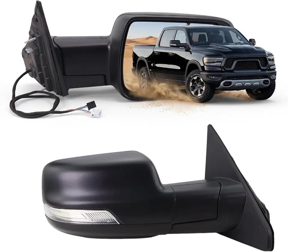 Right Passenger Side Mirror Fits 2019-2026 Ram 1500 With Power Folding Power Glass Heated Turn Signal Puddle Light Blind Spot Matte Black Replace#68276502AH(9+2Pins)
