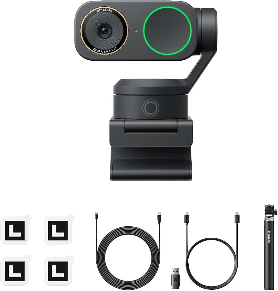 Insta360 Link 2 Pro Creator Bundle – 4K PTZ Webcam for PC/Mac, 1/1.3” Sensor, Low-Light, AI Tracking, HDR, Directional Noise-Canceling Mics, Supports Stream Deck, Zoom, Twitch for Streaming