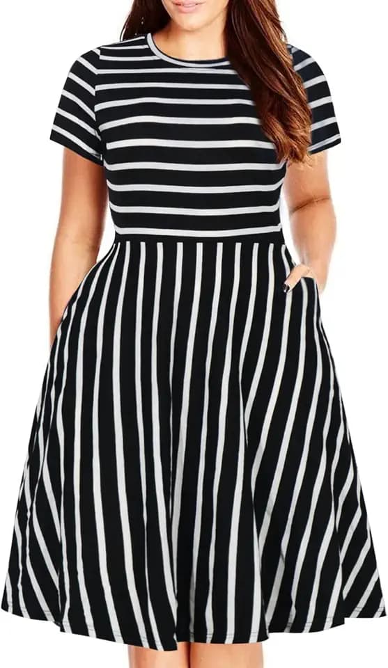 Nemidor Women Plus Size Casual Dress Midi Flt Flare Pocket
