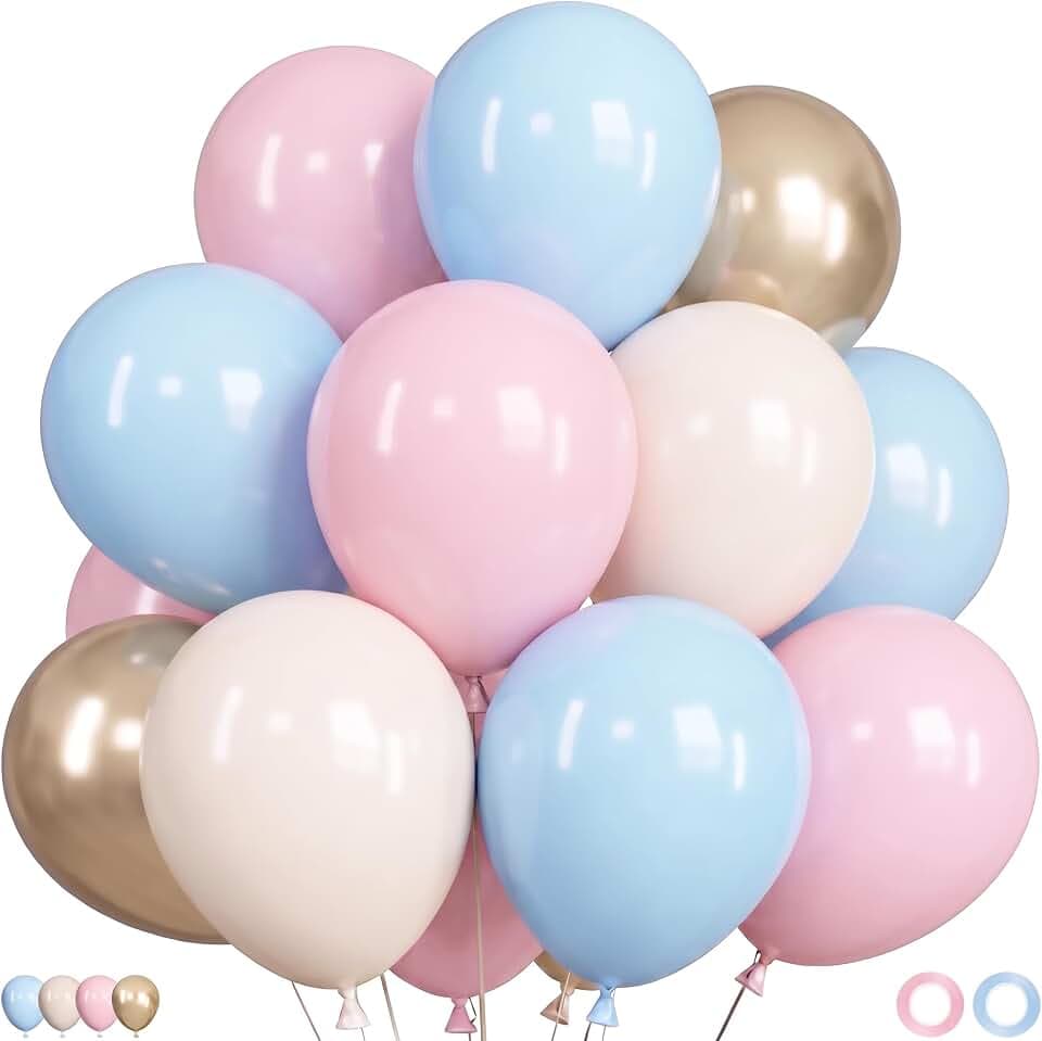 Ouddy Life 71pcs Gender Reveal Balloons Set, 12 inch Latex balloon