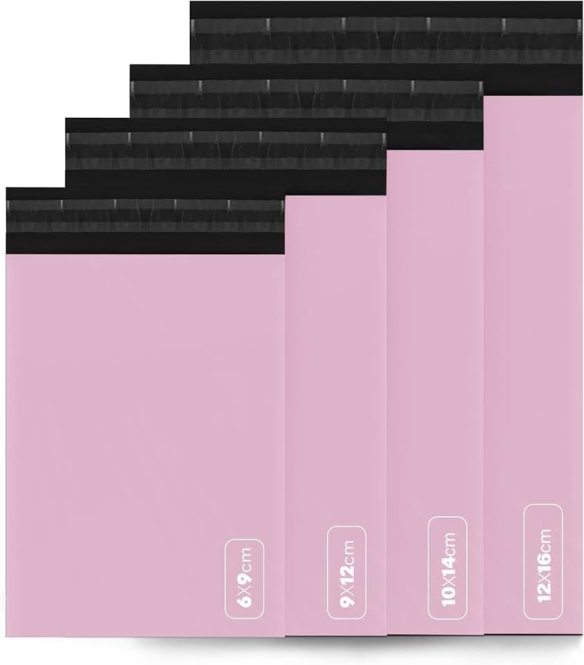 delka Versandtaschen, 100 gemischte Größe, Rosa, Poly-Versandtaschen, reißfeste Versandtaschen für Kleidung, Dokumente, starker selbstklebender Klebstoff, wasserdicht & leicht, Rosa