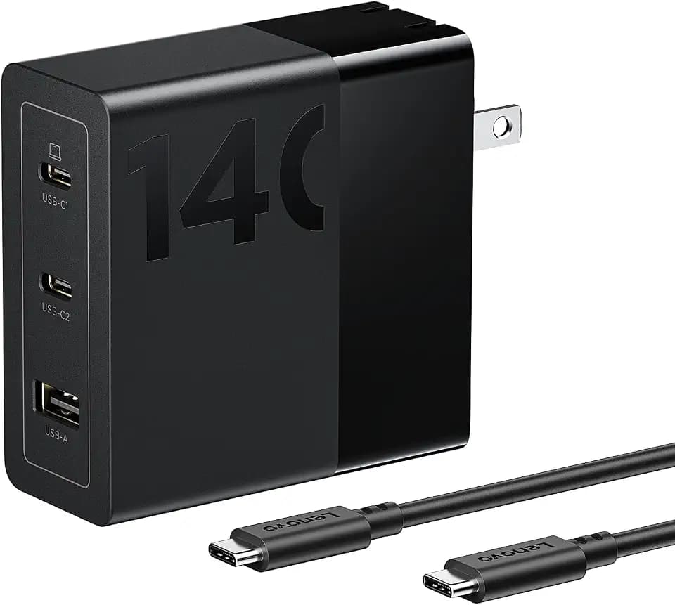 Lenovo 140W USB C Charger, GaN Power Adapter with 3-Port Fast Charging, PD 3.1 Compatible, Black, for ThinkPad, MacBook, iPhone, Samsung Galaxy, with 240W Cable
