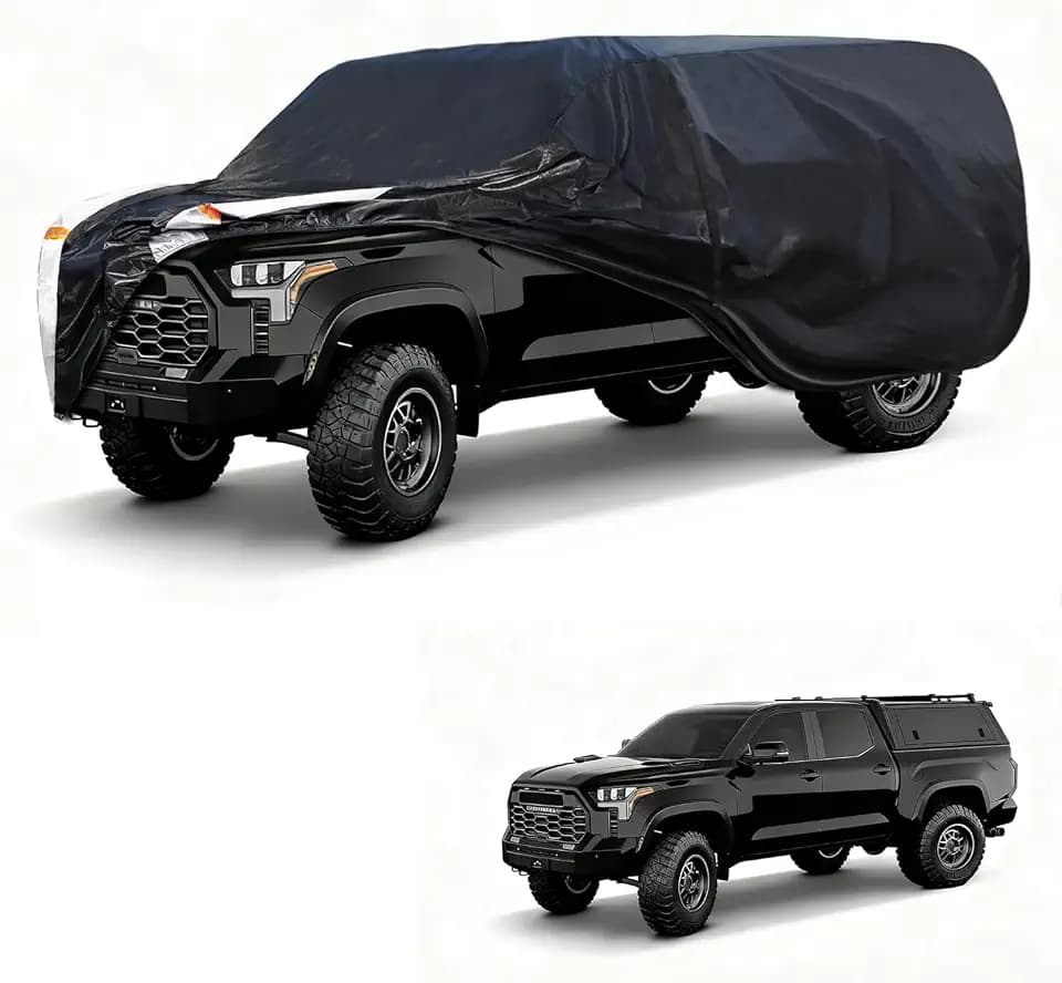Truck Cover with Camper Shell Topper, Universal Fit Ford F-Series,Chevy Silverado,Dodge Ram, GMC Sierra and Toyota Tundra etc, Truck Cover Waterproof All Weather with Door Zipper(Length: Up to 228 in)