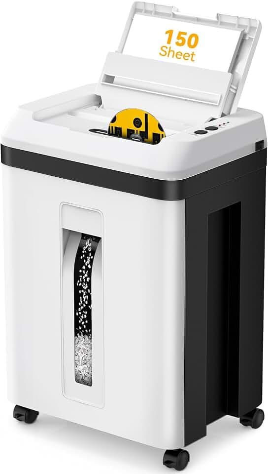 150-Sheet Paper Shredder Heavy Duty, Micro Cut and CDs/Cards, P5 Ultra Security, 60 Min Non Stop Shredder for Home Office, 5.3 Gallon Bin with Wheels, <60 dB (OL289)