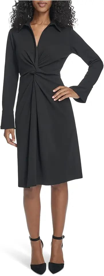 Calvin Klein Long Sleeve Scuba Crepe Twist Front Sheath