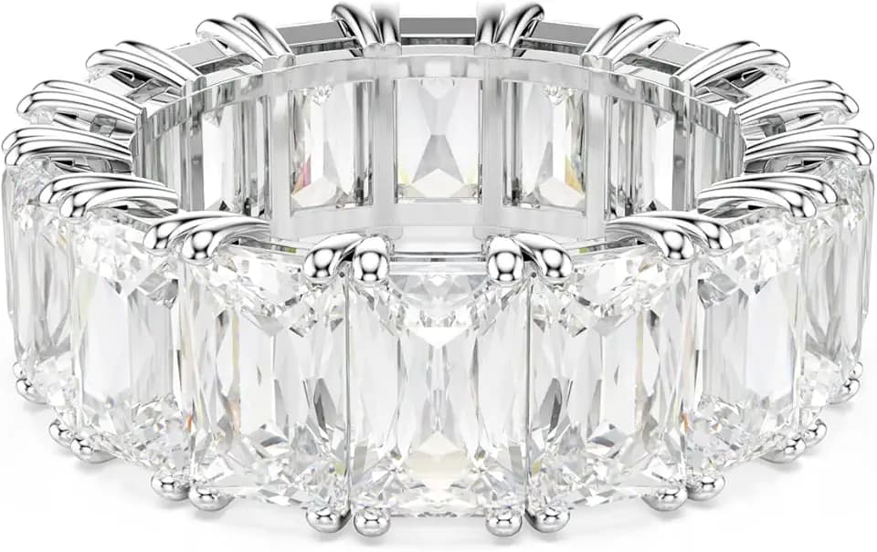 Swarovski Matrix Ring, Rectangular Cut Clear Crystals, Rhodium Finish