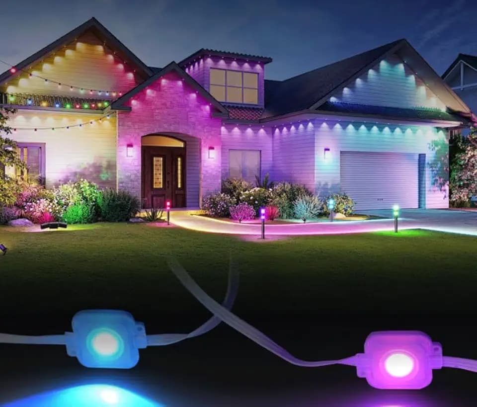 WIOR 50FT Permanent Outdoor Lights, IP67 Waterproof Smart RGB LED Eave Lights with APP/Remote Control Daily Accent & Festive Lighting for Christmas Holloween Party Garden All Holiday Outdoor Decor