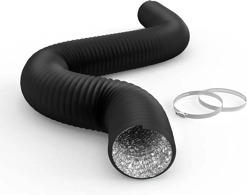 iPower Flexible 4 Inch 8 Feet Aluminum Ducting 4 Layer Protection Dryer Vent Hose for HVAC Heating Cooling Ventilation and Exhaust, 2 Clamps Included, Black