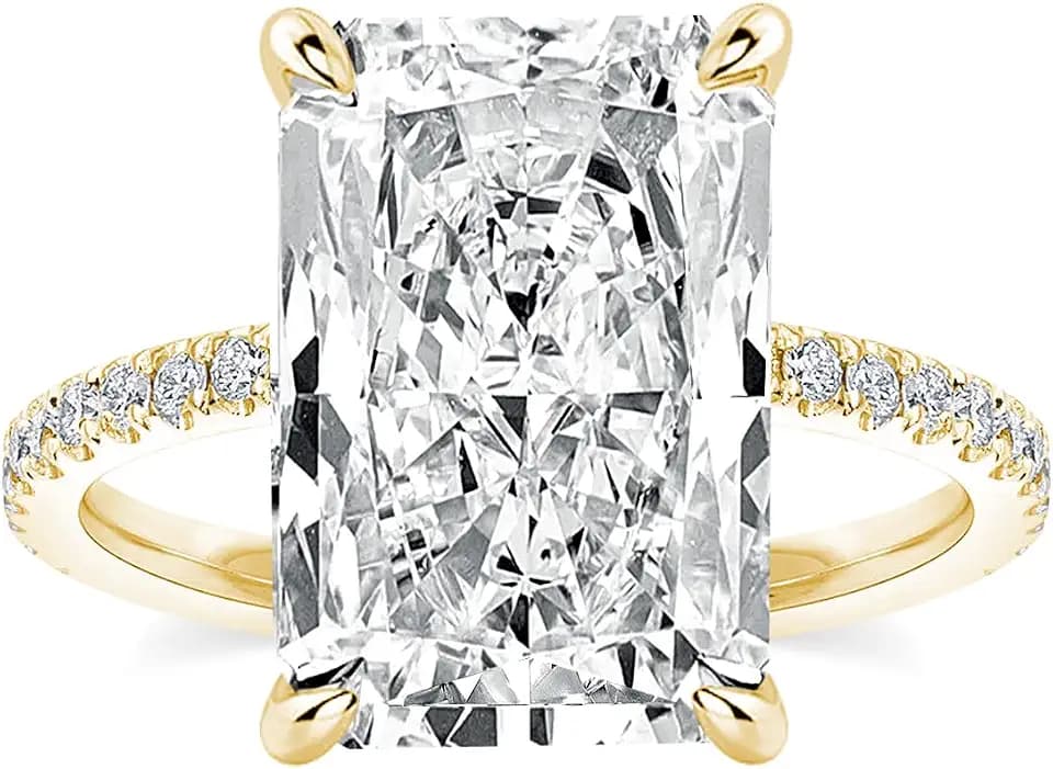Effinny 3.5/4.0/7.0 Carat 14K Yellow Gold Plated Elongated Radiant Cut Engagement Ring for Women,925 Sterling Silver Promise Wedding Ring