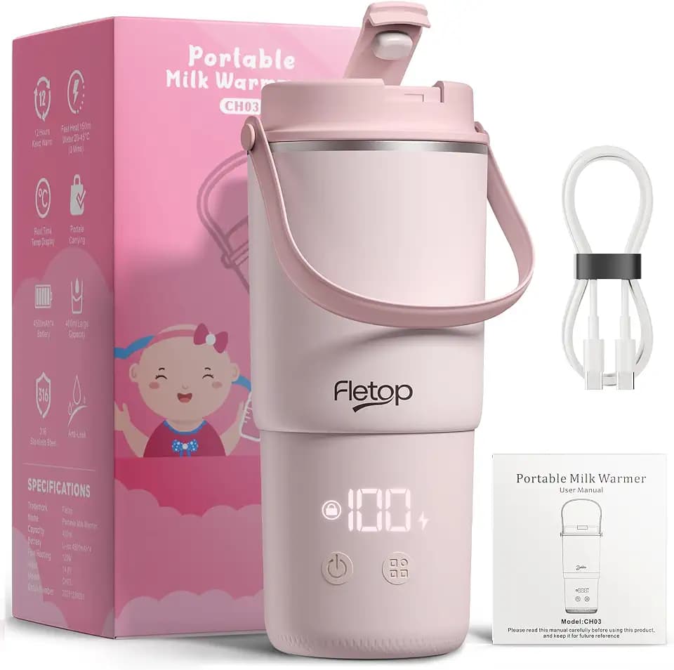Tragbarer Flaschenwärmer Baby für unterwegs, 120W Schnellaufheizen in 2 Min, Dampfsterilisation, Weite Öffnung – einfache Reinigung, 8 Heizstufen für Muttermilch/Formula/Wasser, 18000mAh Akku