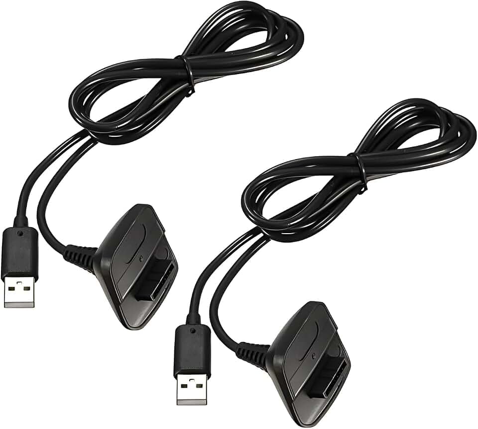 QUMOX Ladekabel für Xbox 360, kabelloser Controller, USB-Ladekabel, kompatibel mit Microsoft Xbox360 / Xbox 360 Slim Wireless Game-Controllern, 2 Stück