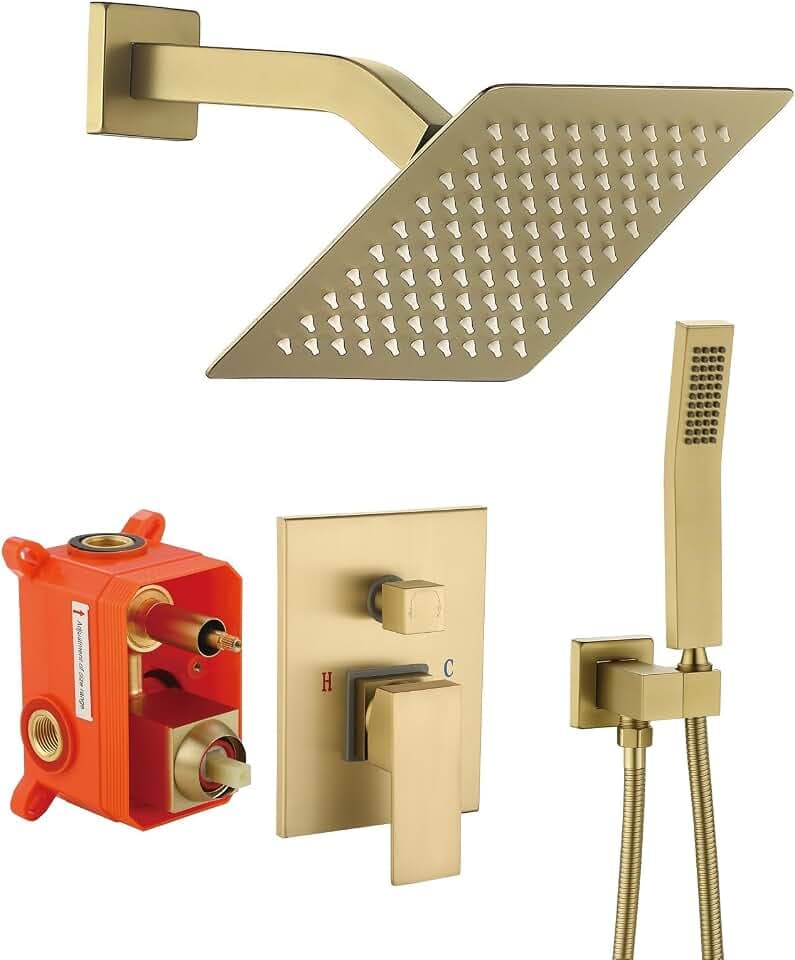 JOYWELL Shower Faucet Brushed Gold Shower System 8 Inch Shower Head