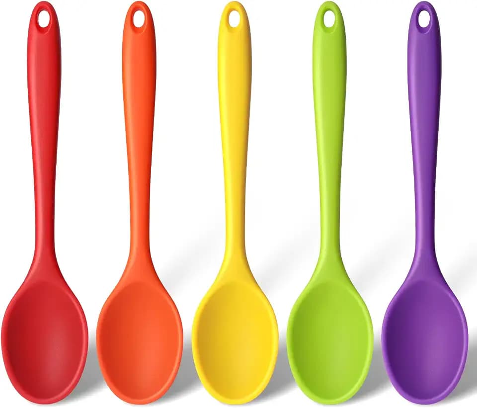 HANSGO 5PCS Small Silicone Spoons, 8 Inch Silicone Mixing Spoons for Baking, Cooking, Tasting, Quiet Stirring Hot Cocoa, Sauce, Risotto, Safe & Nonstick, Kitchen Gifts for Women, Cooking Gifts for Men