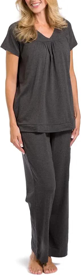 Fishers Finery Women's EcoFabric Pajama Set; Short Sleeve Top & Full Length Pant with Gift Box