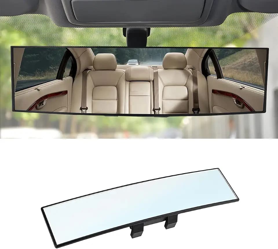 8sanlione 12 Inch Panoramic Car Rearview Mirror, White