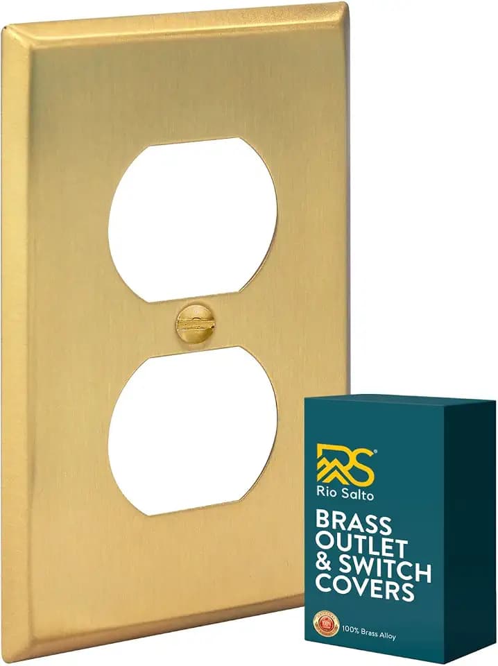 Rio Salto Gold Outlet Covers Duplex Receptacle Wall Plate Decorative Wall Plates Light Switch Cover Plates 1-Gang Real BRASS Brushed Brass Gold — Signature Collection, Standard Size 2.75" X 4.50"