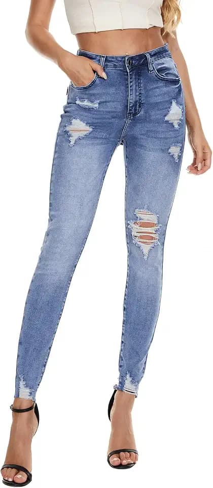 VIPONES Women Classic High Waisted Skinny Jeans for Women Stretch Distressed Butt Lifting Jeans Slim Fit Denim Pants