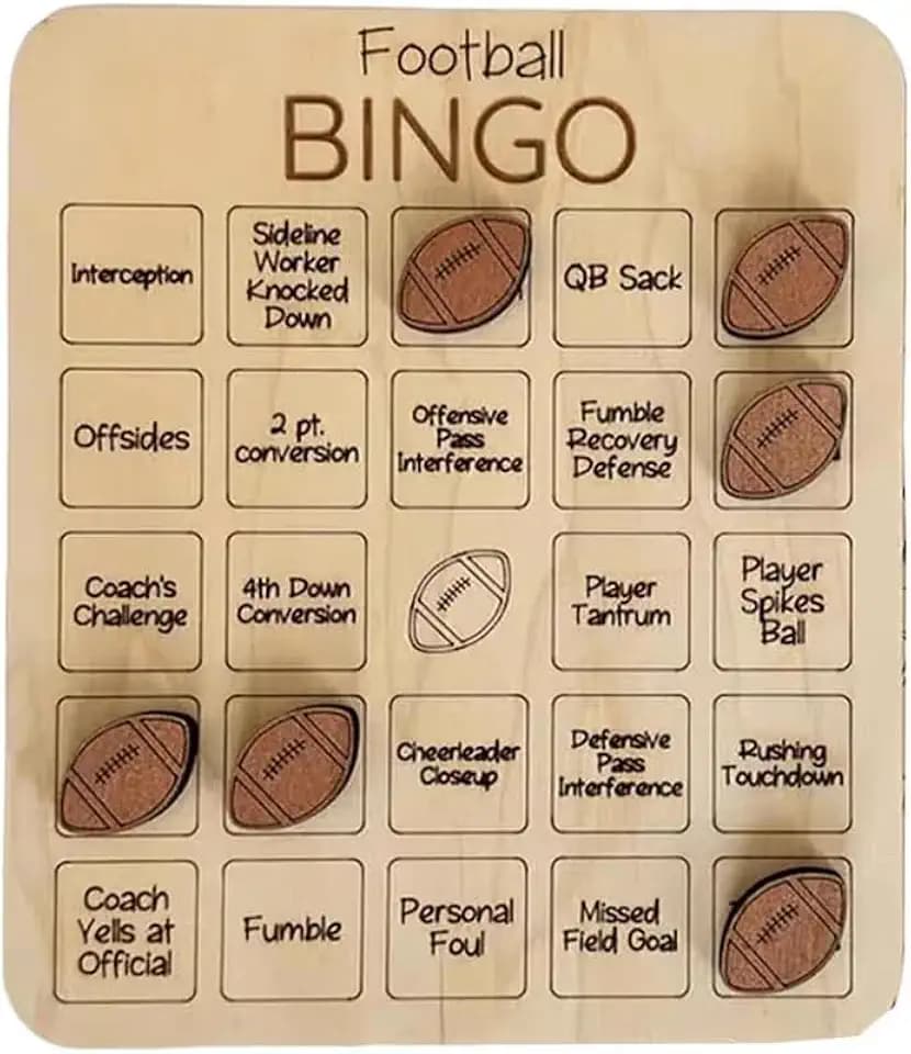 Rugby Ball Shaped Bingo Game Set 17.7 * 17.7cm(6.97 * 6.97 inches) - Wooden Adult Party Edition