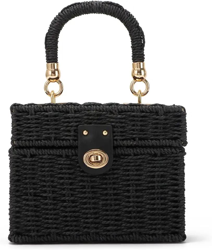 KUANG! Handwoven Rattan Bag for Women Woven Straw Square Crossbody Bag Vintage Basket Purse Beach Tote Bag
